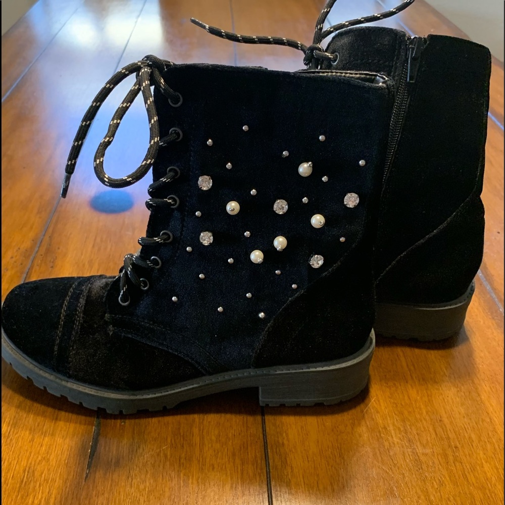 Embellished Black Velvet Boots 7.5